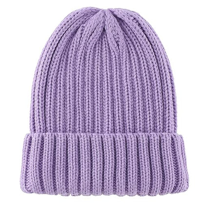 Connectyle Women's Rib Knit Cuffed Beanie Hat Stretch Acrylic Winter Hat Thick Warm Snow Ski Cap - color: Light Purple
