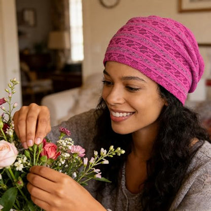 Crochet Slouchy Beanie Hat Turbans Headware for Women - color: Bea16 - Pink