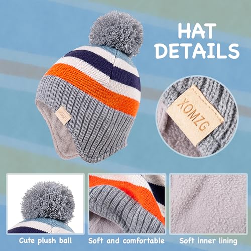 Beanie Knit Hats for Toddlers with Earflap Fleece Lined Hat Kids Warm Winter Hat Scarf Set Children's Thick Ski Cap - color: Rainbows-blue