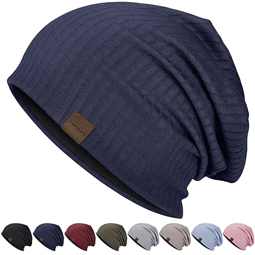 HAMUNI Slouchy Beanie for Men Women Soft Lightweight Chemo Headwear - color: Dark Blue