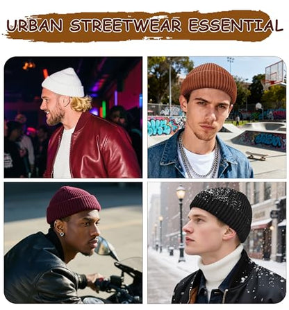 Wool Fisherman Beanies for Men Knit Fall Winter Beanie Hat Skull Cap - color: Caramel