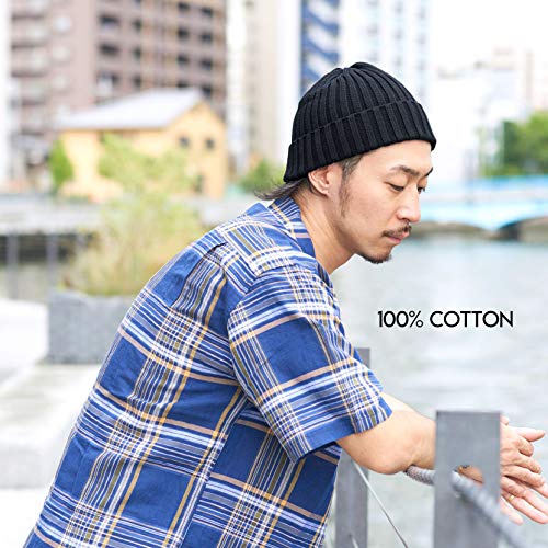 CHARM Mens Cotton Fisherman Beanie - Ribbed Trawler Knit Cap Womens Slouch Hat - color: White