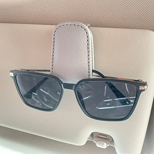 KIWEN Sunglasses Holders for Car Visor, Magnetic Leather Glasses Eyeglass Clip for Car, Ticket Card Clip Sunglasses Mount, Car Visor Accessories Gadgets (1, Grey) - color: Grey