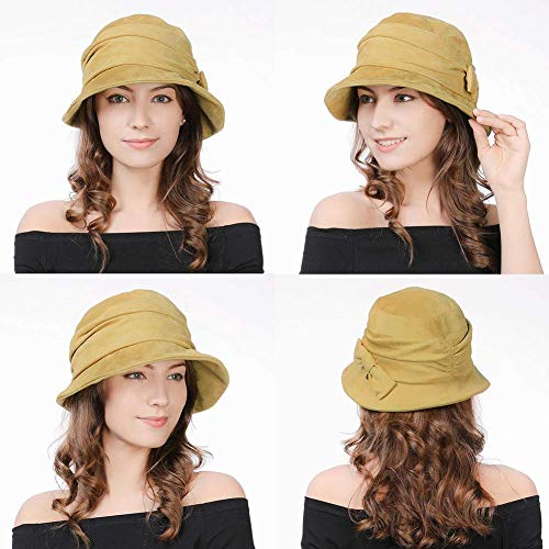Comhats Womens 1920s Vintage Cloche Bucket Hat,Packable,Floppy,Winter,Party - color: Yellow, size: Medium