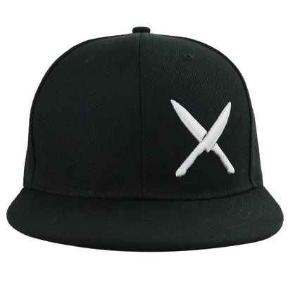Funny Chef Hats, Snapback Flat Bill Dad Hat for Men, Adjustable Cotton Embroidered Knives Kitchen Women Baseball Caps - color: Black