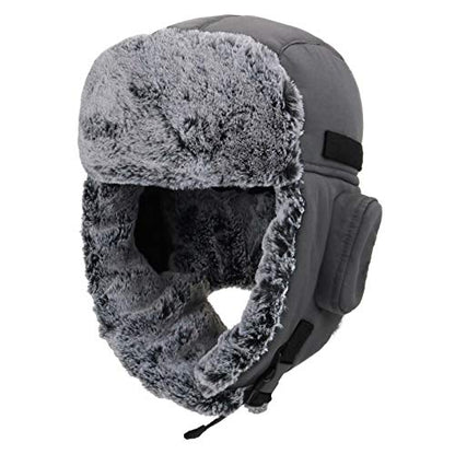 Connectyle Men's Trapper Hat with Faux Fur Linning Eskimo Windproof Winter Warm Hats Ushanka Hunting Hat - color: Grey