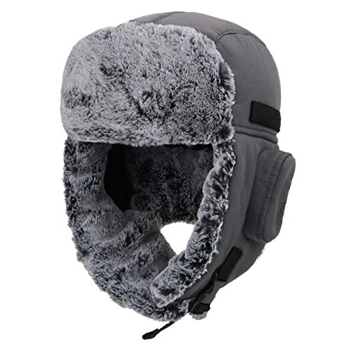 Connectyle Men's Trapper Hat with Faux Fur Linning Eskimo Windproof Winter Warm Hats Ushanka Hunting Hat - color: Grey