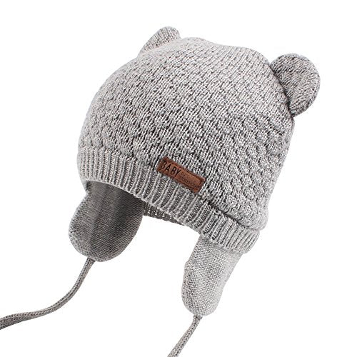 BAVST Baby Beanie Hat for Winter with Earfalp Cute Bear Kids Toddler Girls Boys Warm Knit Cap 0-2Years - color: Bear Ear 2-grey, size: 0-6 Months