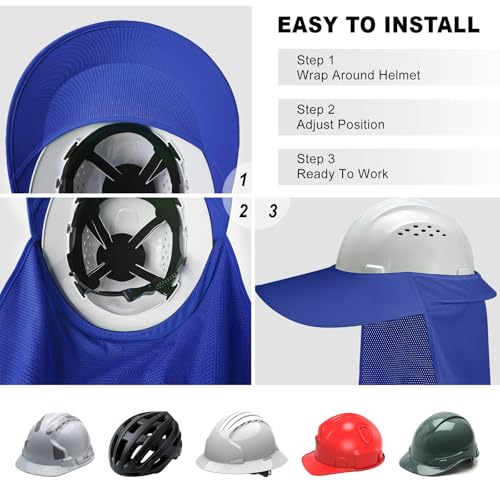 Hard Hat Sun Shade, Full Brim Mesh Neck Sun Shield with Reflective Strip, High Visibility Visor Neck Shade for Hard Hat Accessories, 2 Packs Blue - color: Blue