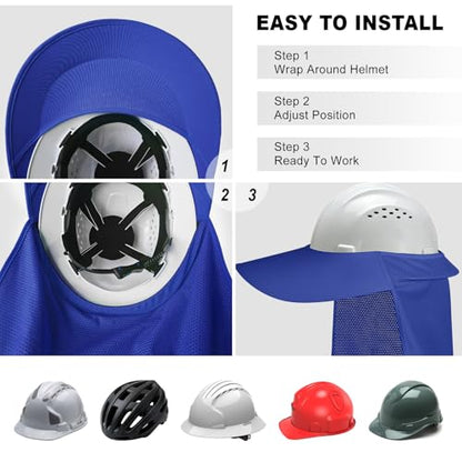 Hard Hat Sun Shade, Full Brim Mesh Neck Sun Shield with Reflective Strip, High Visibility Visor Neck Shade for Hard Hat Accessories, 2 Packs Blue - color: Blue