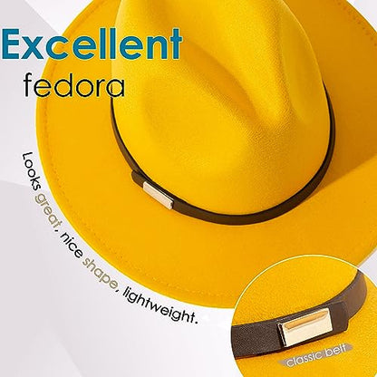 Fedora Hats for Men Wide Brim Panama Hat with Classic Belt - color: Yellow