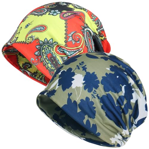Jemis Sweet Heartwarming Breast Cancer Beanie Hat, Romantic Knitted Hat, Cancer Headwear Caps Baggy Skull Sleep Scarf - color: 2 Pack Green & Yellow