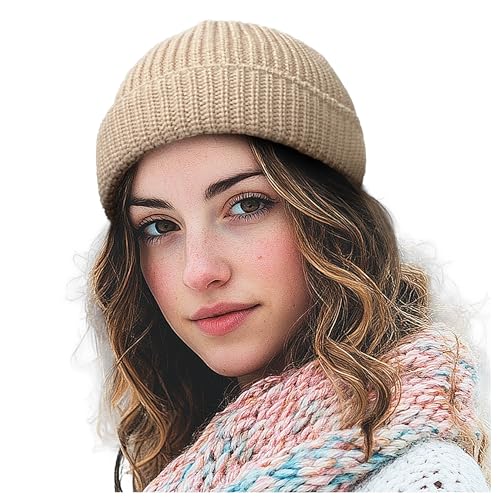Croogo Daily Skull Cap Knit Beanie Hat Classic Men Warm Winter Hats Trawler Toboggan Cap Roll-up Edge Swag Fisherman Ski Cap - color: Kh45-nn-s-beige, size: Small