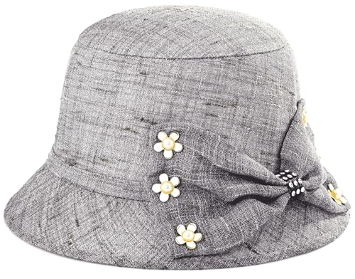 Glamorstar Vintage Felt Cloche Hat Winter Floral Fedora Bucket Hat Bowler Hats - color: Grey 5