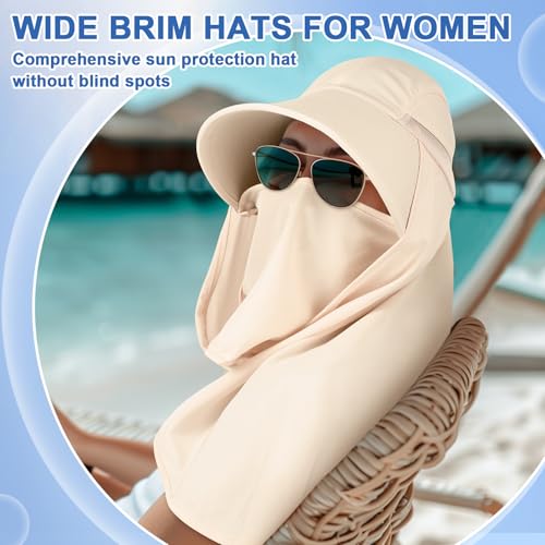 Skicuff 1/3 Pcs Women Sun Hat with Neck Flap - color: Beige