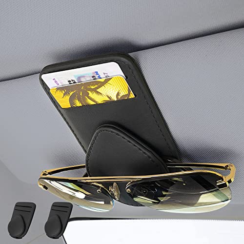 2 Pack Sunglass and Card Holder for Car Visor, 2 Card Slots Visor Glasses Clip, Strong Magnetic Visor Holder, Visor Accessories for Cars SUV-(Black 2Pcs) - color: Black(2 Pcs)
