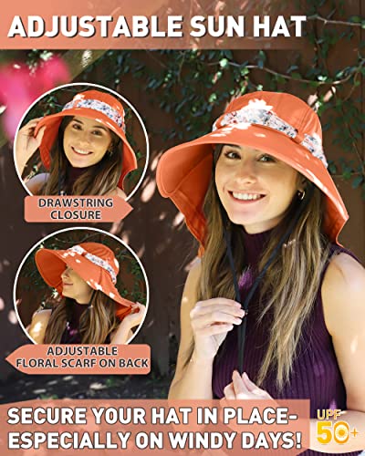 Tirrina Women's Sun Hat Wide Brim, UV Protection Sun Hats for Women - color: Orange