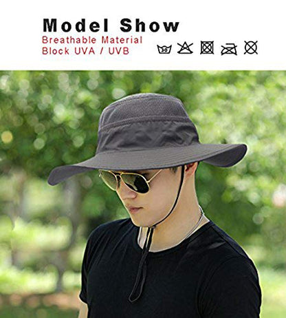 EONPOW Fishing Hats Windproof UPF50+ UV Protection Bucket Beach Mesh Sun Hat 56-61cm - color: Dark Gray