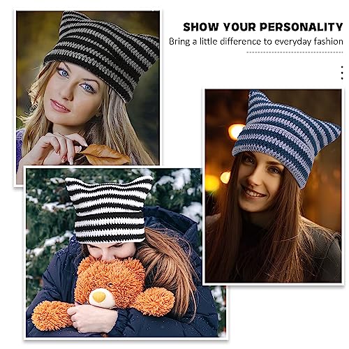 Women Beanie Warm Winter Hats, Soft Knit Lazy Beanie for Women, Women Cat Beanie，Women Fox hat, Slouchy Beanies for Women - color: Black Red