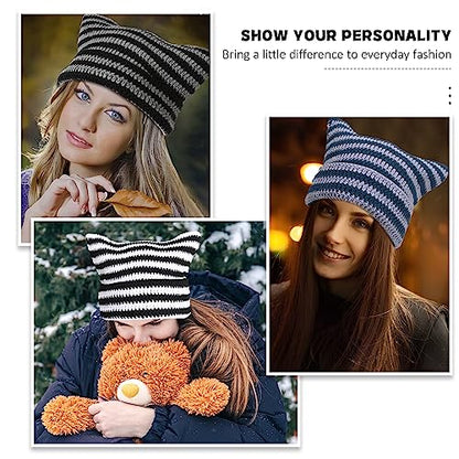 Women Beanie Warm Winter Hats, Soft Knit Lazy Beanie for Women, Women Cat Beanie，Women Fox hat, Slouchy Beanies for Women - color: Black Red