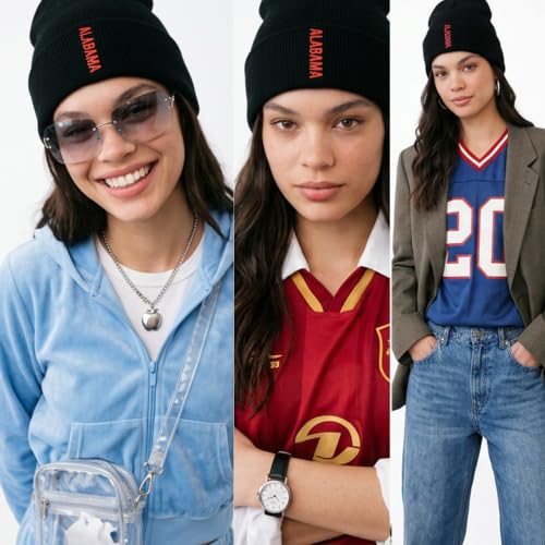 Daxton Vertical USA Cities Cuffed Beanie, Winter Knit Hat Skully Cap for Men Women, City Pride Daily Headwear - color: Alabama Black Red