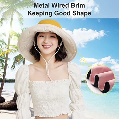 HUAMULAN Women Summer Vacation Wide Brim Sun Hat Reversible Fishing Hats - color: M9607-huang