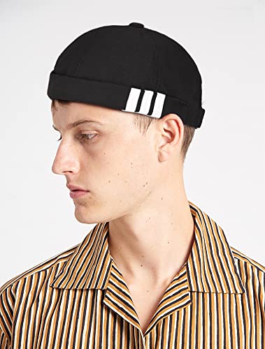 Glamorstar Dome Brimless Hats for Women Men Sailor Docker Beanie Cap Hip Hop Hats - color: Black