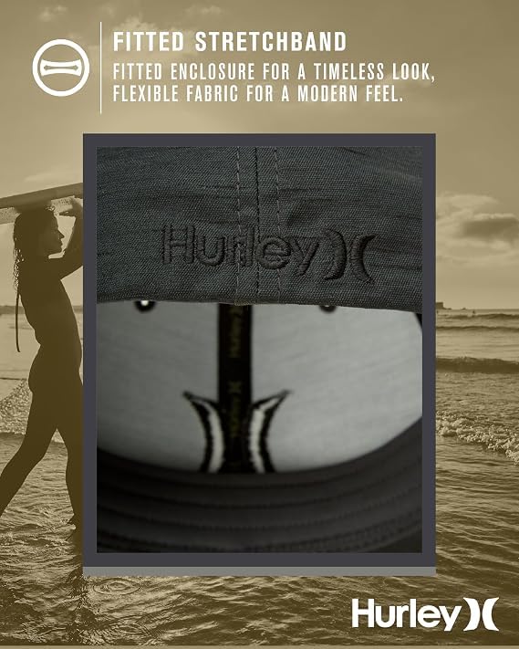 Hurley Mens Baseball Cap, H2O-Dri Stretch Fitted Hat with Curved Bill - color: Black Heather, size: Large-X-Large
