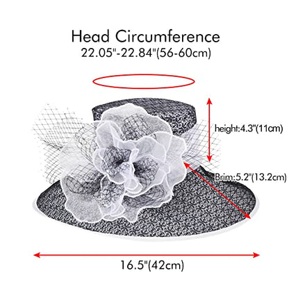 2026 Derby Hats for Women Ladies, Classy Organza Sun Hat, Church Tea Party Wedding Kentucky Fascinator Hat - color: B4215-white