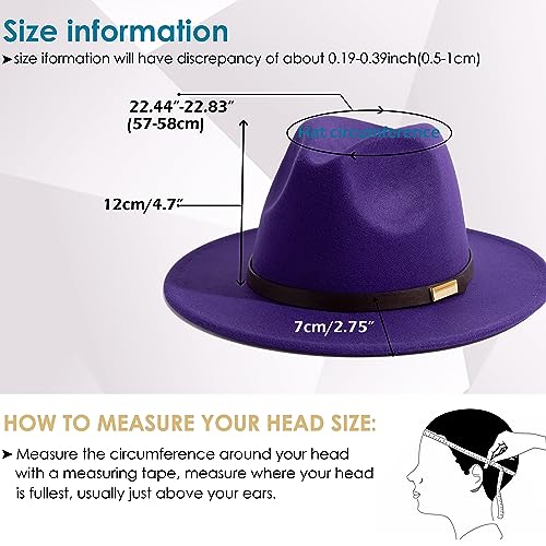 Fedora Hats for Men Wide Brim Panama Hat with Classic Belt - color: Purple