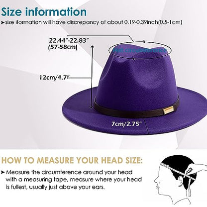 Fedora Hats for Men Wide Brim Panama Hat with Classic Belt - color: Purple