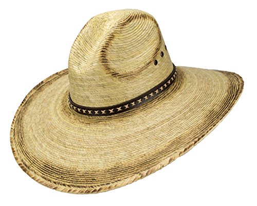 Sombreros de Hombre De Palma, Burnt Stain Big Brimmed Western Mexican Palm Leaf Sombrero Buffalo Bill Sharpshooter Cowboy Hat, Flex Fit Natural, Large
