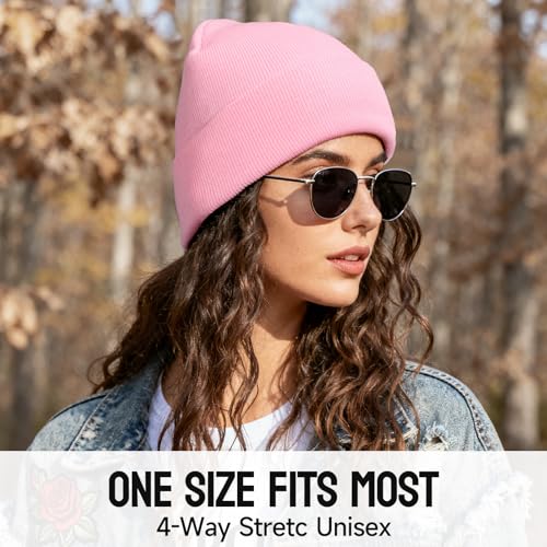 OZERO Beanie for Men and Women, Double-Layer Cuffed Knit Winter Hat - color: Pink