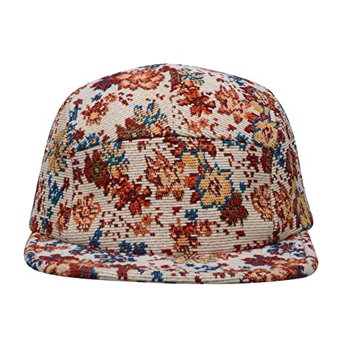 5 Panel Camper Hat | Multi-Color Unique Designs | Caps for Men & Women | Large or X-Large - color: Floral Beige, size: 7 1/4-7 3/8