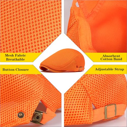 meioro Mens Breathable Mesh Summer Hat Adjustable Flat Cap Newsboy Beret Ivy Cap Irish Cabbie Fishing Hats - color: Orange