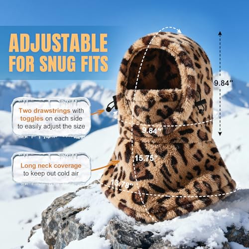 Ski Mask Kids Balaclava, Winter Ski Face Mask Cover, Fleece Hats for Kids - color: Leopard