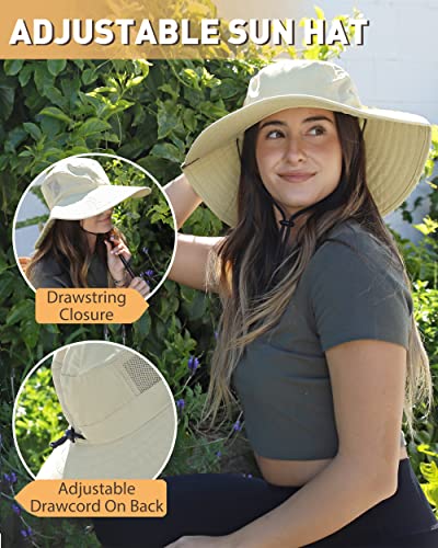 Men Safari Sun Hat Wide Brim Boonie Fishing Cap with Adjustable Drawstring - color: ##Tan
