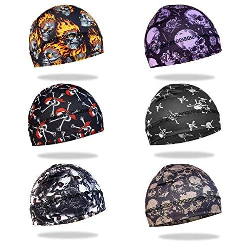6 Pcs Skull Cap Sweat Wicking Helmet Liner Breathable Cycling Beanie Running Sports Hat Cooling Head Wraps for Men - color: Skull Pack