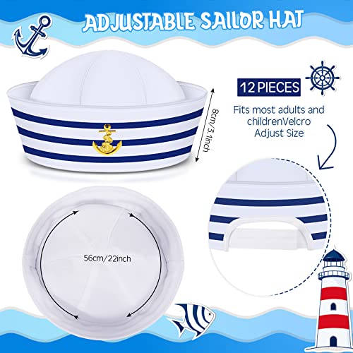 Syhood 12 Pcs Blue with White Sailor Hats Captain Navy Hat - style: Lovely Style