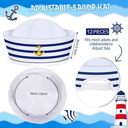 Syhood 12 Pcs Blue with White Sailor Hats Captain Navy Hat - style: Lovely Style