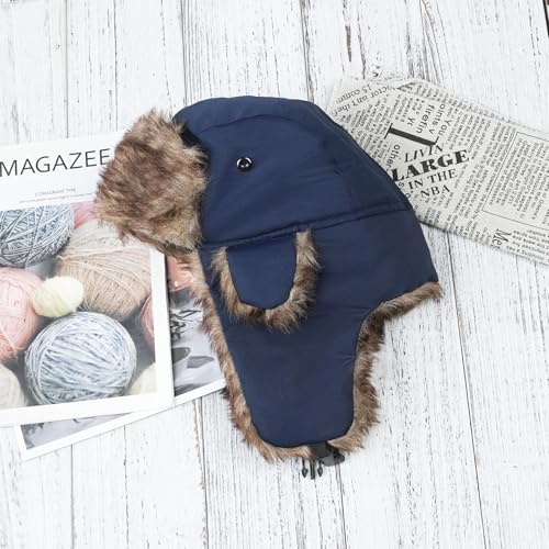 ONWAY Trapper Hat Winter Hats for Women Men with Faux Fur Ear Flaps - color: Navy Blue