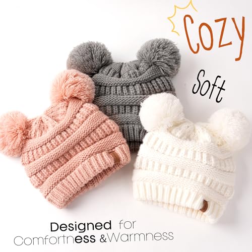 FURTALK Baby Winter Knitted Beanie Hat Soft Warm Pom Poms Toddler Skull Cap - color: Pink+white+grey, size: 1-3T