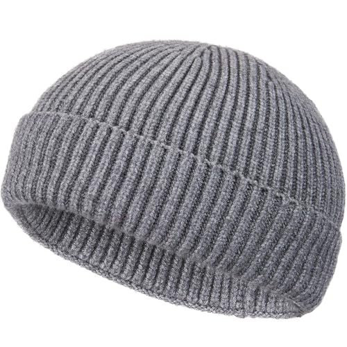 Wool Fisherman Beanies for Men Knit Fall Winter Beanie Hat Skull Cap - color: Grey