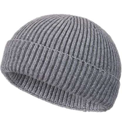 Wool Fisherman Beanies for Men Knit Fall Winter Beanie Hat Skull Cap - color: Grey