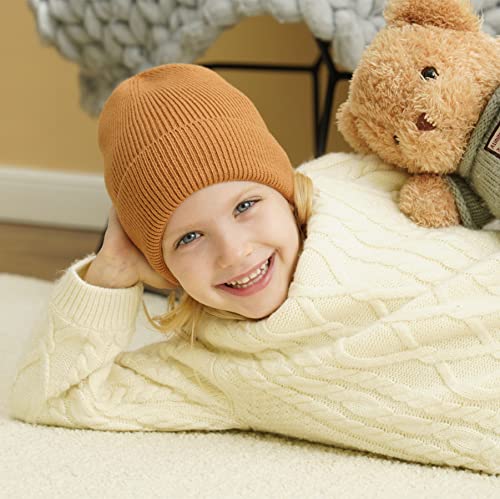 Connectyle Kids Beanie Hat Warm Winter Hats for Boys Girls Fleece Lined Knit Kids Hat for Ages 1-5 - color: Brown