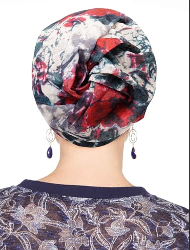 XYIYI Womens Chemo Headwear Hats Cotton Slouchy Beanie Cap Scarf - color: 2pcs Ink Flower Grey Red)