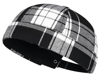 DIYDECAL Striped Plaid Brimless Worker Cap,Retro Skullcap Docker Hat for Men Womens - color: Black