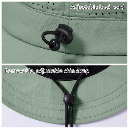 UPF 50+ Bucket Sun Hat with Laser Perforated Mesh Cooling Adjustable Breathable Lightweight for Outdoor Men Women - color: Frosty Green