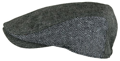 Wonderful Fashion Men's Herringbone Wool Tweed Newsboy IVY Cabbie Driving Hat - color: Twotone-lt.grey