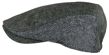 Wonderful Fashion Men's Herringbone Wool Tweed Newsboy IVY Cabbie Driving Hat - color: Twotone-lt.grey